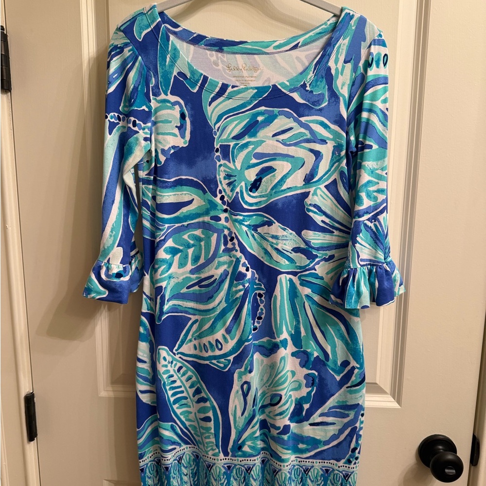Blue & Turquoise Leaf Print Dress